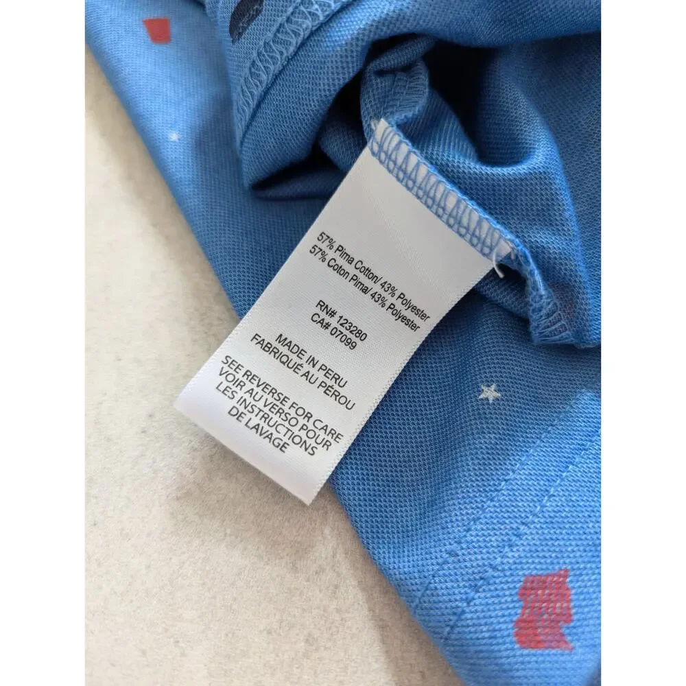 Travis Mathew Men's Large Golf Polo Shirt USA Print Blue Stretch The Boulders - Picture 7 of 7